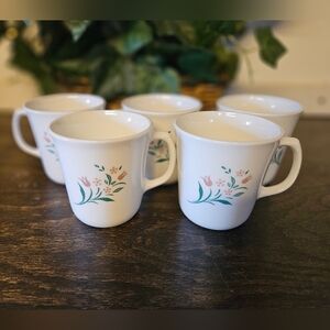 Corelle Corning Ware 5 Rosemarie Pink Tulip Coffee Cups Mugs